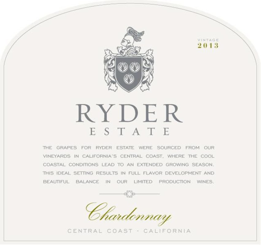 Ryder Estate Chardonnay 2013 Front Label