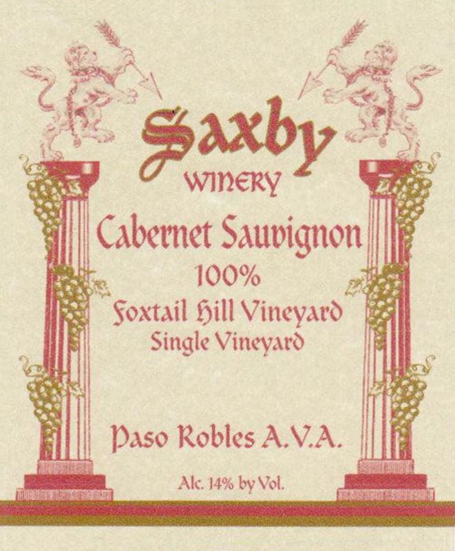 Saxby Winery and Vineyard Foxtail Hill Cabernet Sauvignon 2010 Front Label