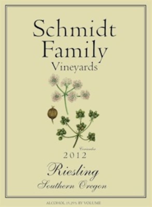 Schmidt Family Vineyards Riesling 2012 Front Label