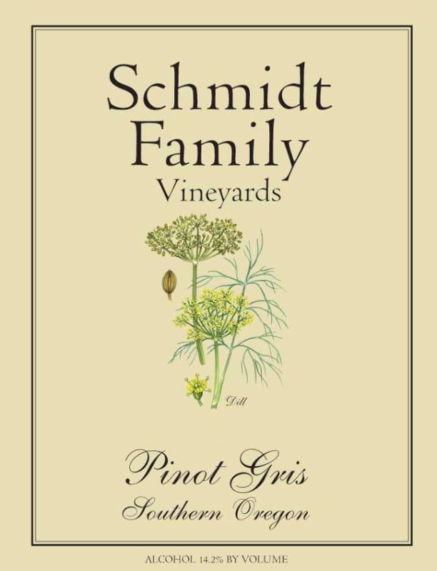 Schmidt Family Vineyards Pinot Gris 2013 Front Label