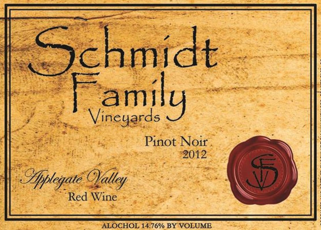 Schmidt Family Vineyards Pinot Noir 2012 Front Label