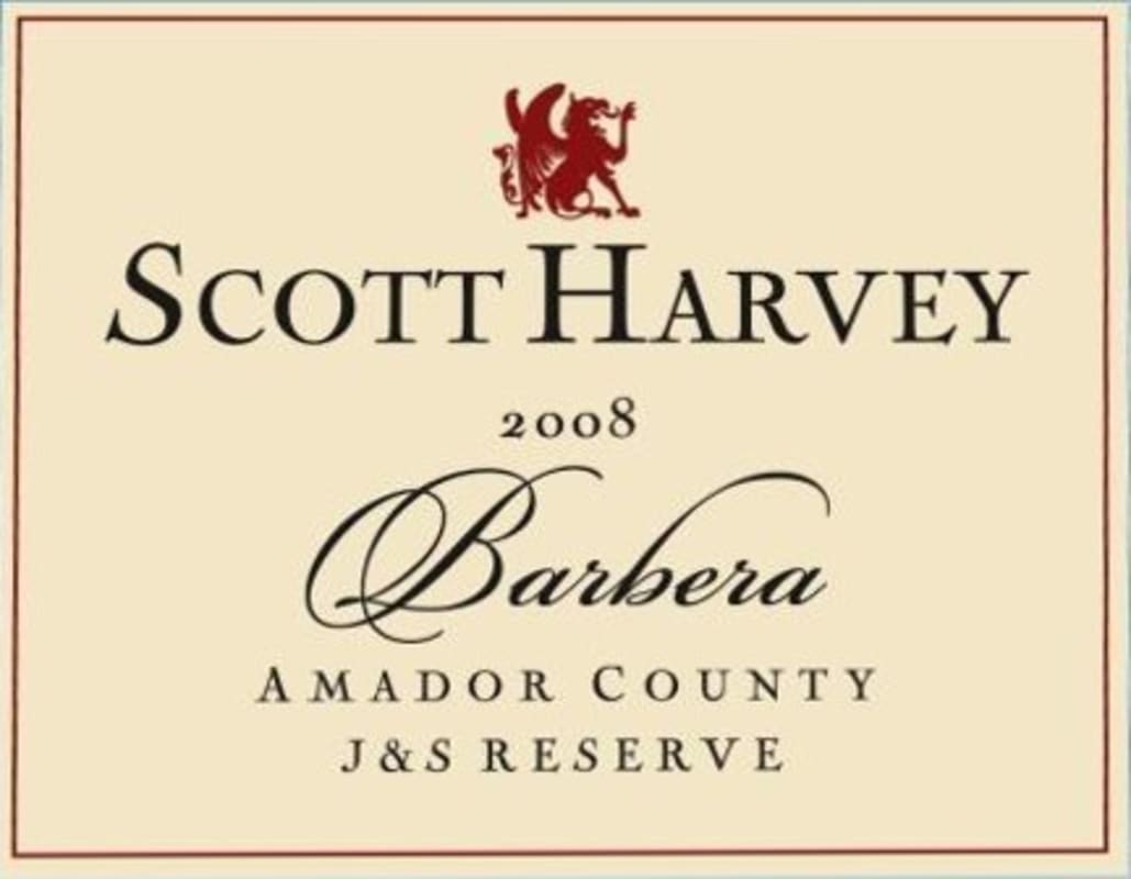Scott Harvey J and S Reserve Barbera 2008 Front Label