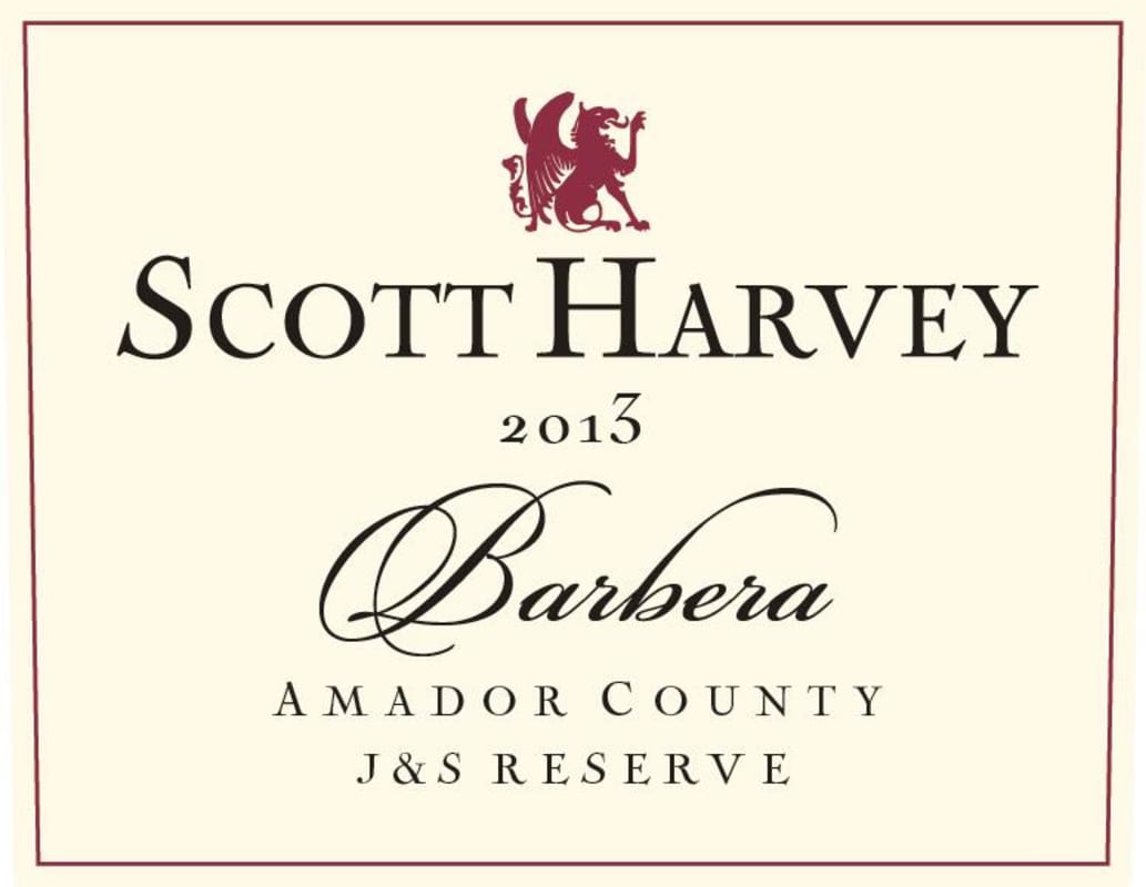 Scott Harvey J and S Reserve Barbera 2013 Front Label