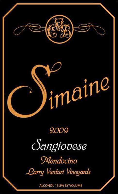 Simaine Cellars Larry Venturi Sangiovese 2009 Front Label