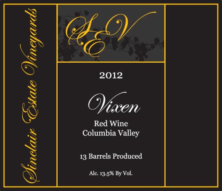 Sinclair Estate Vineyards Vixen 2012 Front Label