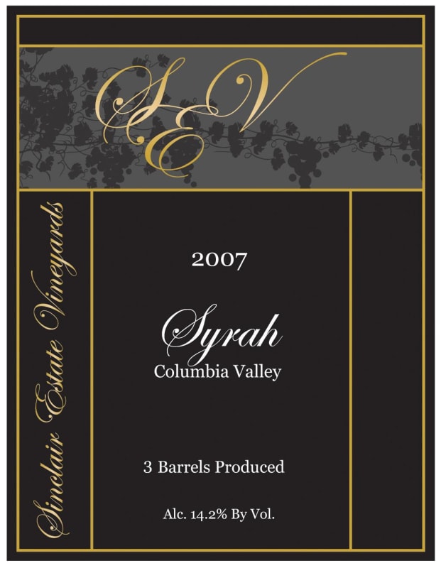 Sinclair Estate Vineyards Syrah 2007 Front Label