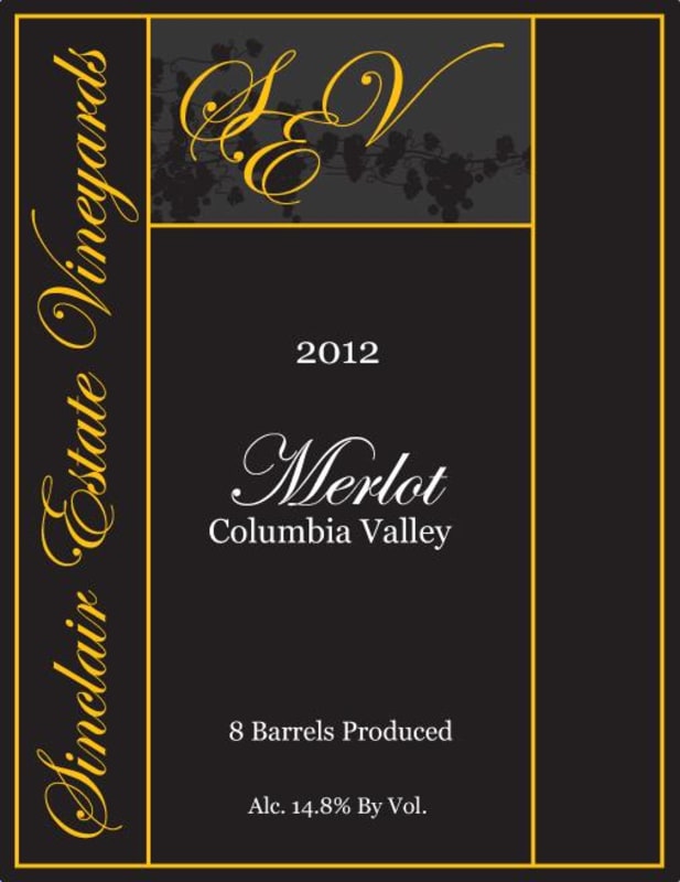 Sinclair Estate Vineyards Merlot 2012 Front Label