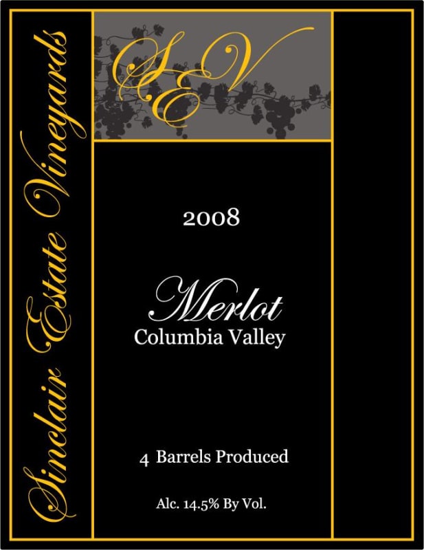 Sinclair Estate Vineyards Merlot 2008 Front Label