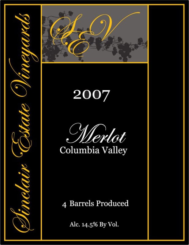 Sinclair Estate Vineyards Merlot 2007 Front Label