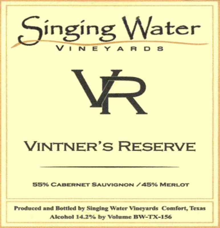 Singing Water Vineyards Vintner's Reserve 2013 Front Label