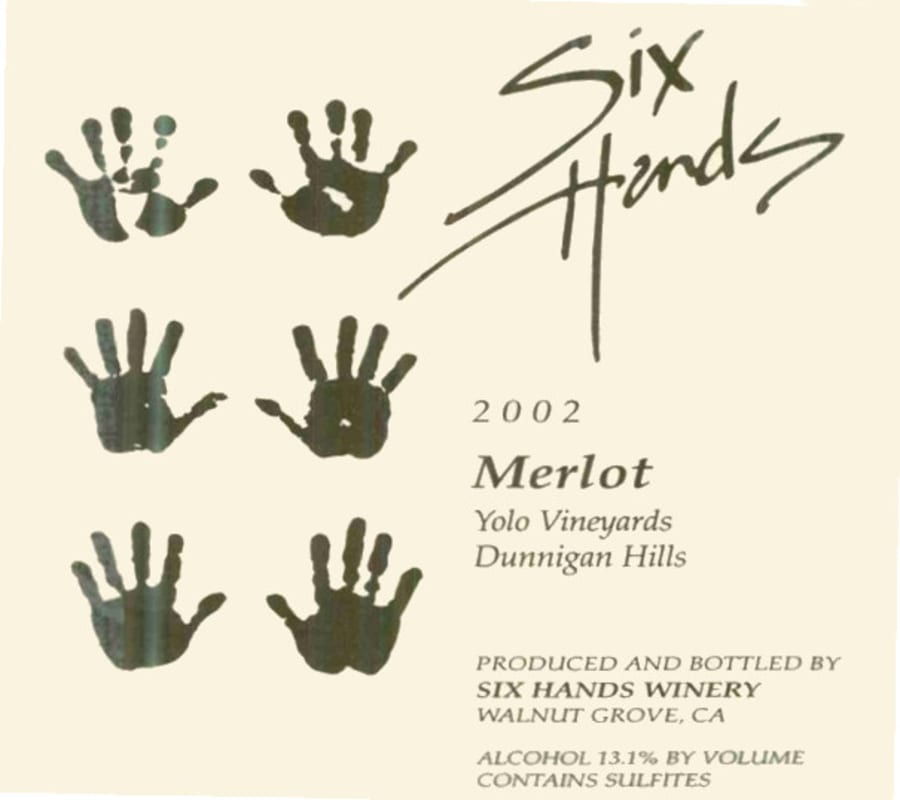 Six Hands Winery Yolo Vineyards Merlot 2002 Front Label