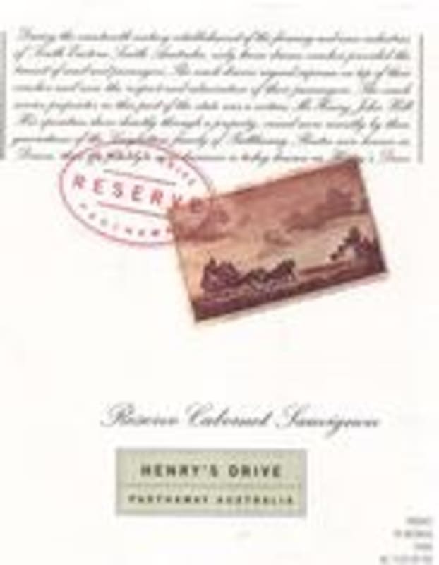 Henry's Drive Reserve Cabernet Sauvignon 2001 Front Label
