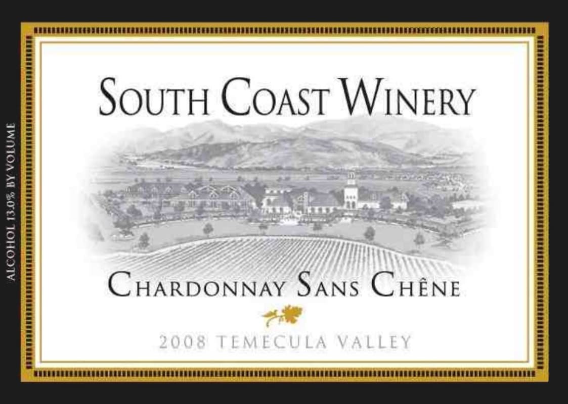 South Coast Winery Sans Chene Chardonnay 2008 Front Label