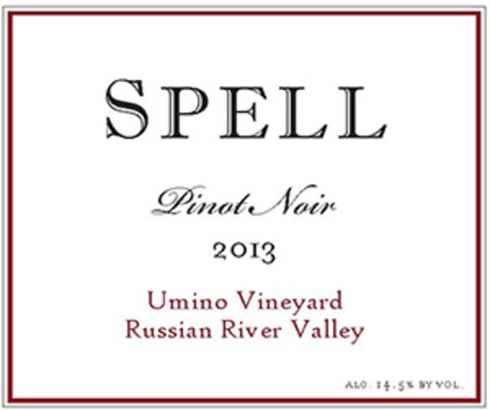 Spell Estate Umino Vineyard Pinot Noir 2013 Front Label