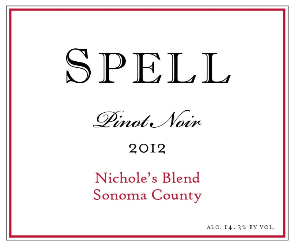 Spell Estate Nichole's Blend Pinot Noir 2012 Front Label