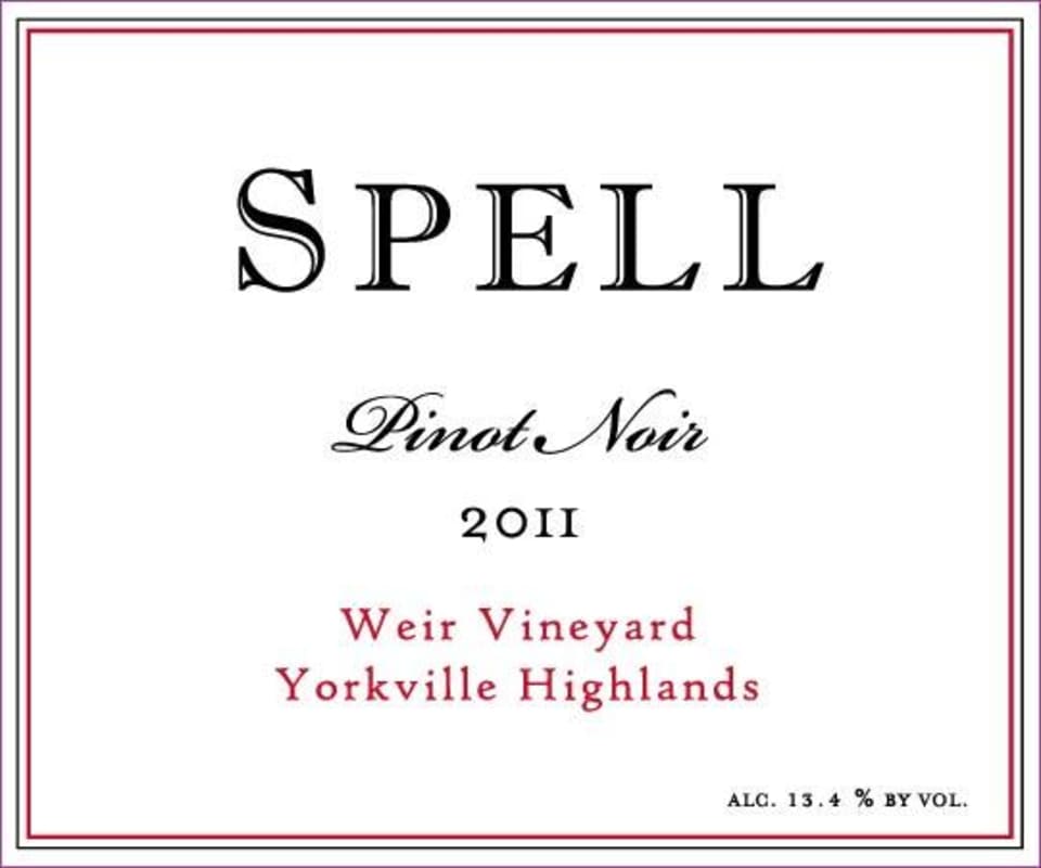 Spell Estate Weir Pinot Noir 2011 Front Label