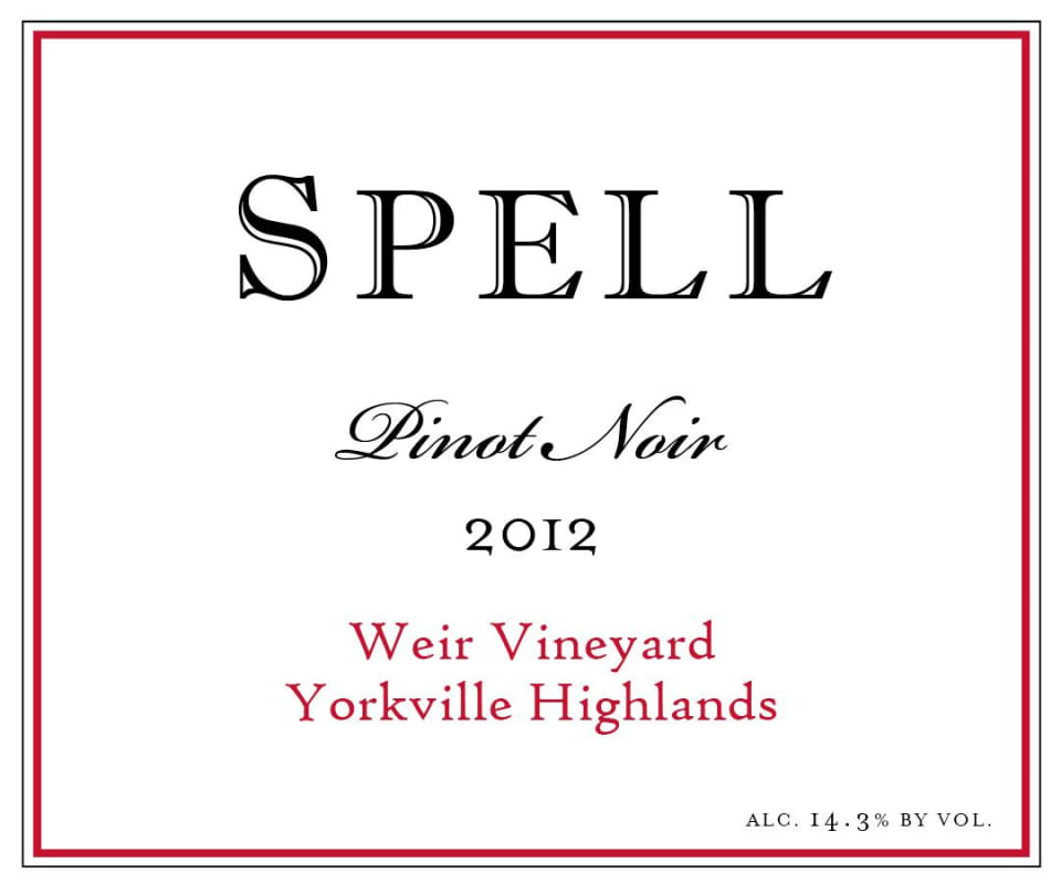 Spell Estate Weir Pinot Noir 2012 Front Label