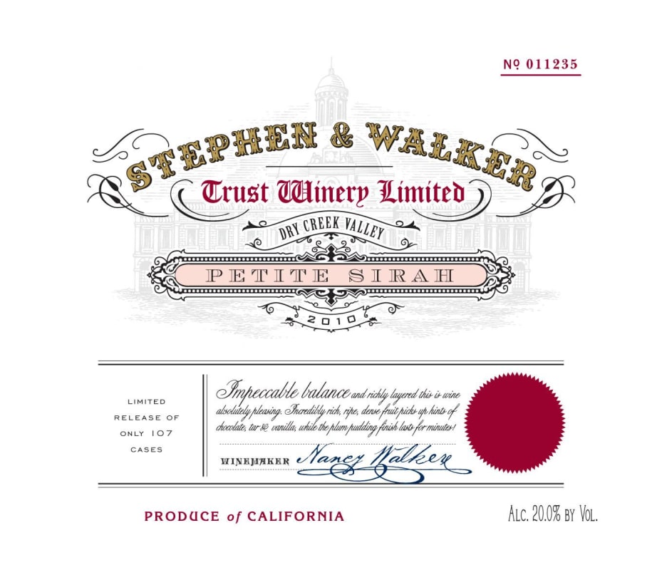 Stephen & Walker Petite Sirah 2010 Front Label