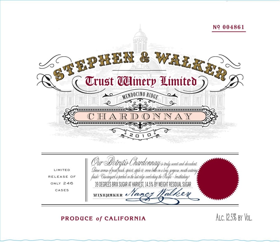 Stephen & Walker Late Harvest Boytritis Chardonnay 2010 Front Label