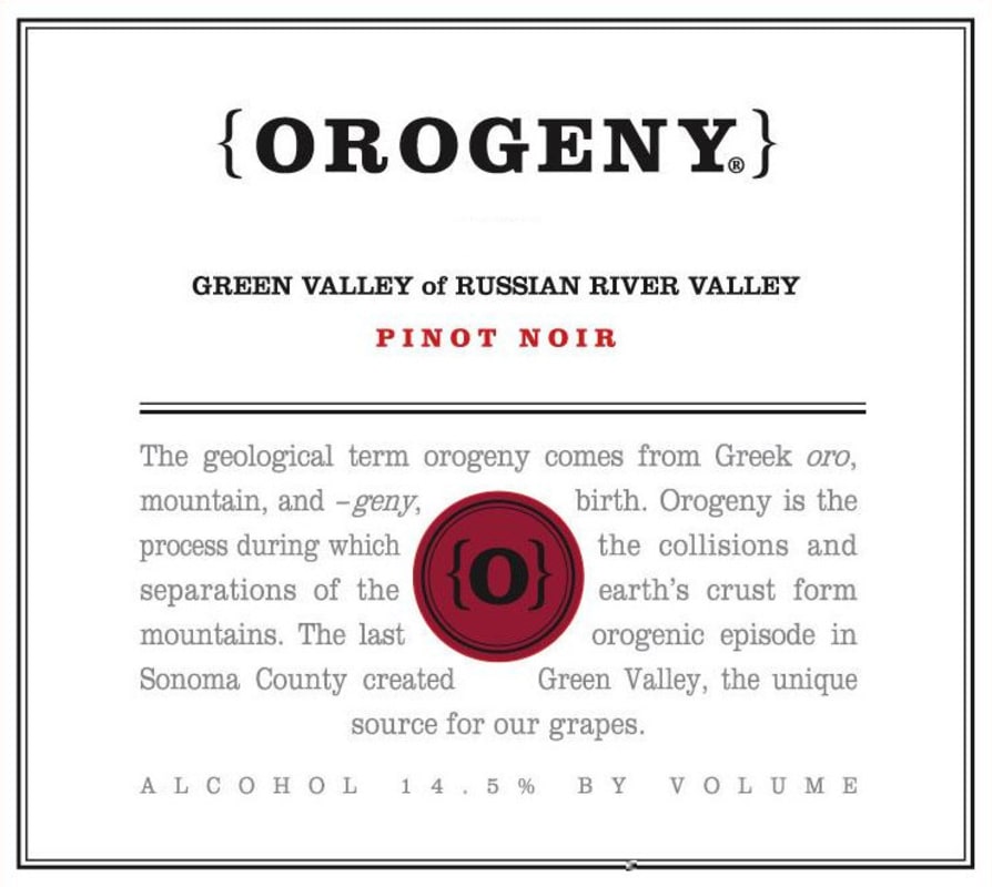 Orogeny Vineyards Pinot Noir 2015 Front Label