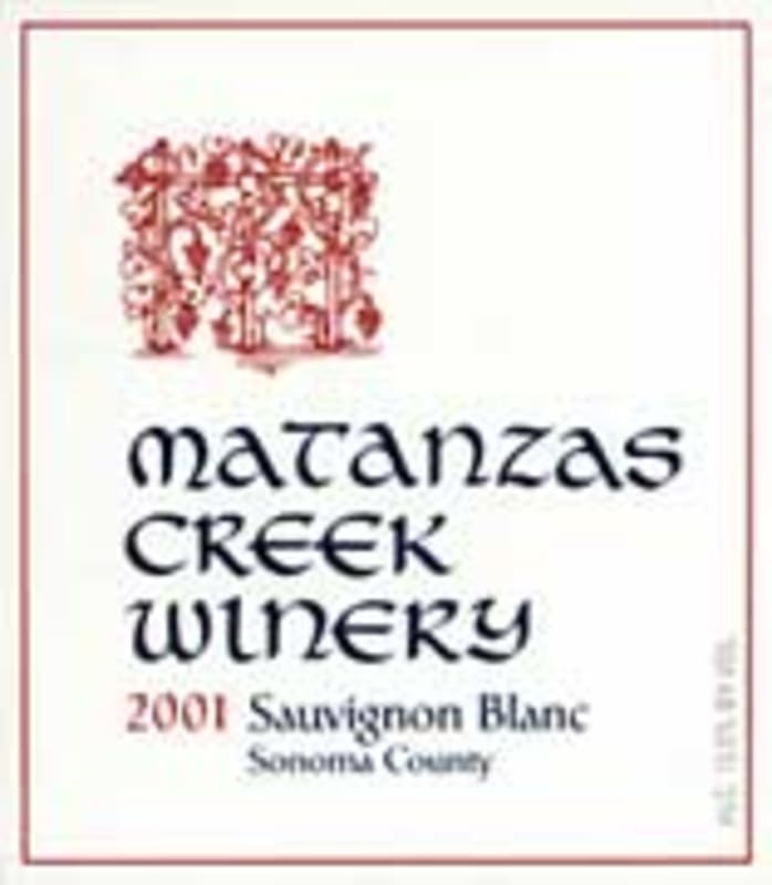 Matanzas Creek Sonoma County Sauvignon Blanc 2001 Front Label