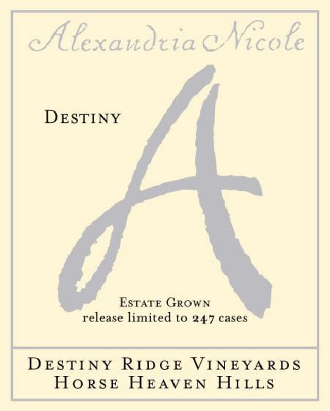 Alexandria Nicole Cellars Destiny Ridge Vineyards Destiny 2012 Front Label