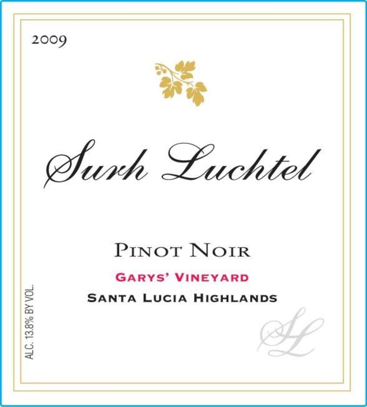 Surh-Luchtel Cellars Garys Vineyard Pinot Noir 2009 Front Label