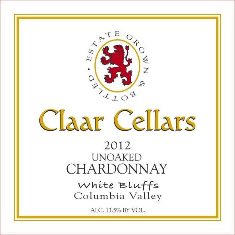 Claar Cellars White Bluffs Vineyard Unoaked Chardonnay 2012 Front Label