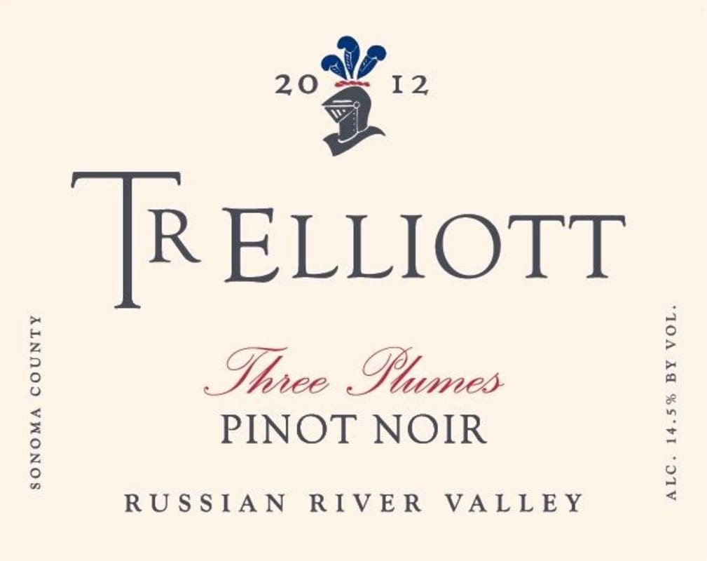 T R Elliott Three Plumes Pinot Noir 2012 Front Label