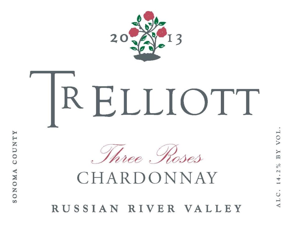 T R Elliott Three Roses Chardonnay 2013 Front Label