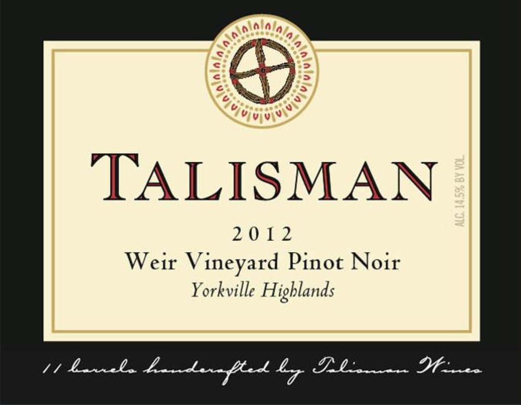 Talisman Wines Weir Pinot Noir 2012 Front Label