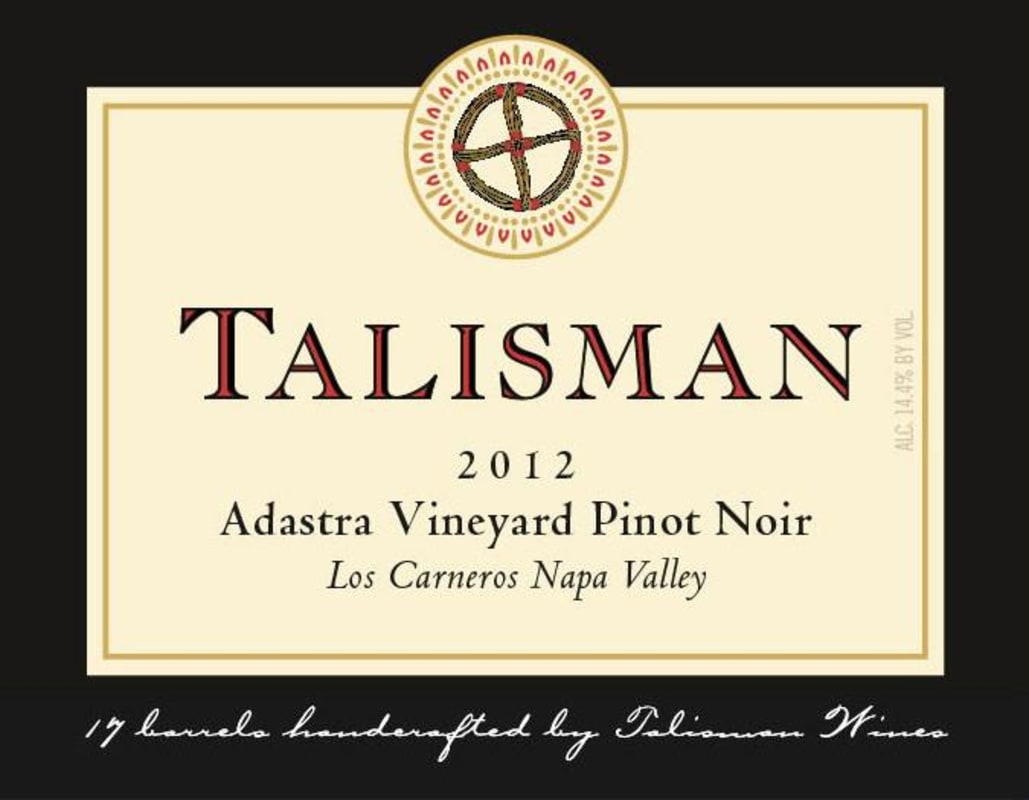 Talisman Wines Adastra Vineyard Pinot Noir 2012 Front Label