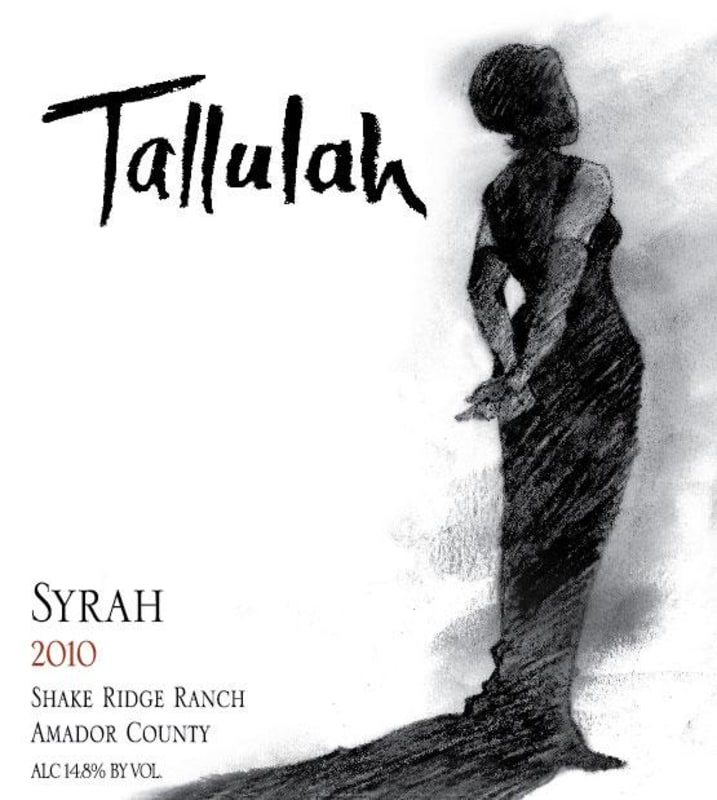Tallulah Wines Shake Ridge Ranch Syrah 2010 Front Label