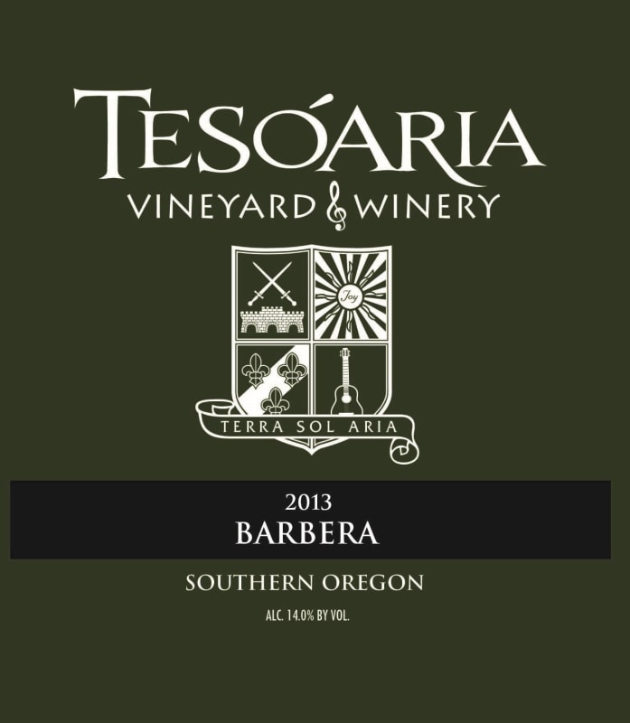 Tesoaria Vineyard & Winery Barbera 2013 Front Label