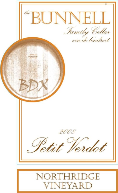 The Bunnell Family Cellar Northridge Vineyard Petit Verdot 2008 Front Label