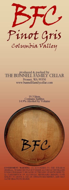 The Bunnell Family Cellar Pinot Gris 2012 Front Label