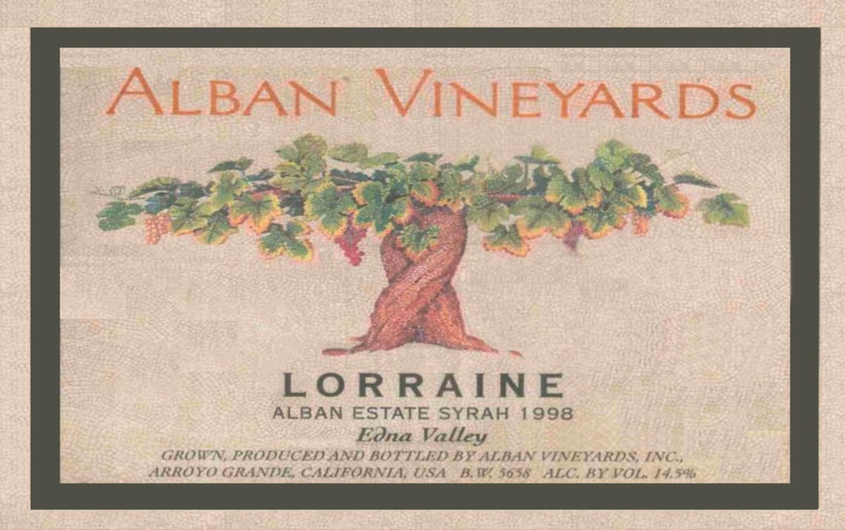 Alban Lorraine Estate Syrah 1998 Front Label
