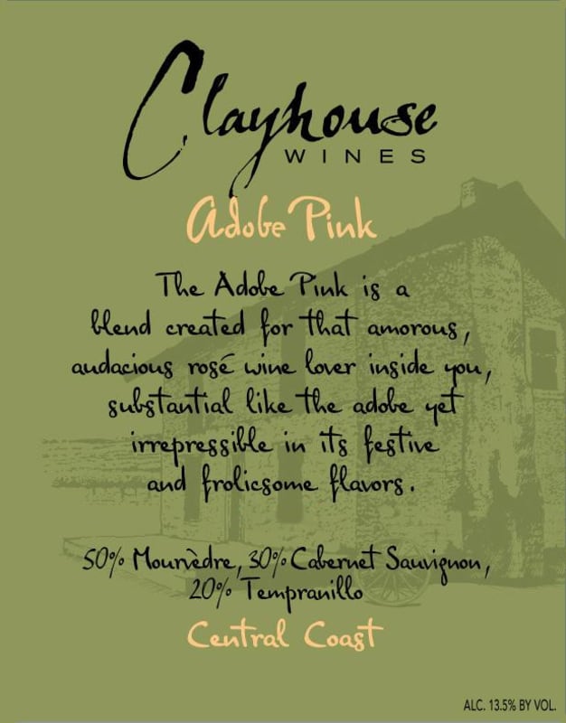 Clayhouse Adobe Pink 2010 Front Label