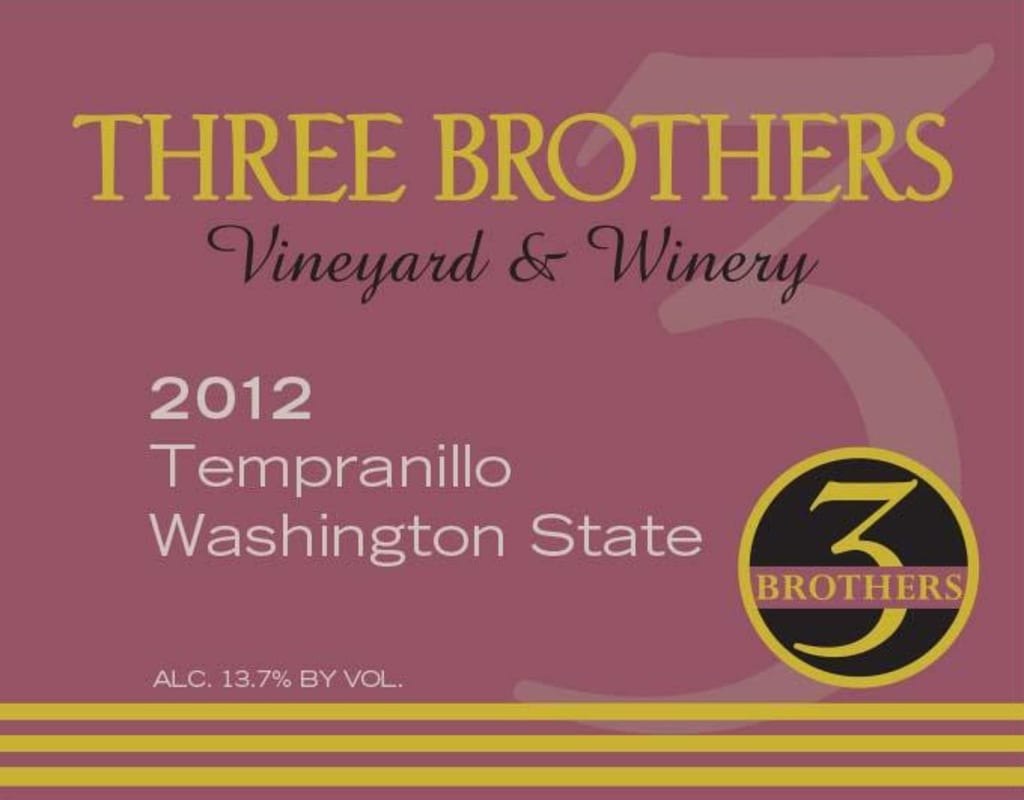 Three Brothers Vineyard and Winery Tempranillo 2012 Front Label