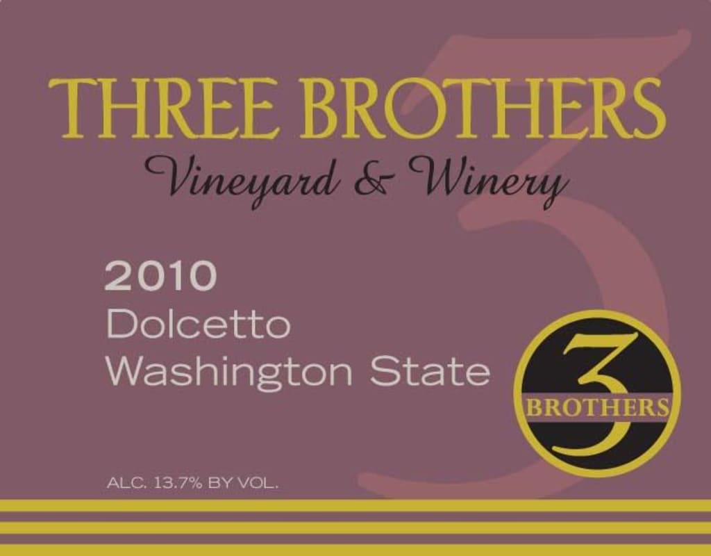 Three Brothers Vineyard and Winery Dolcetto 2010 Front Label