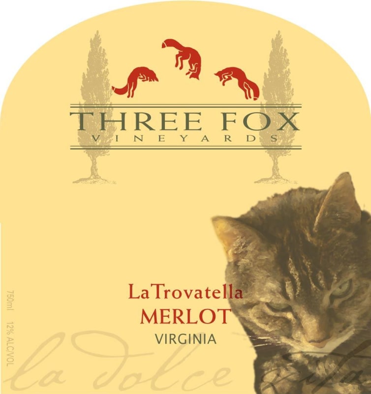 Three Fox Vineyards La Trovatella Merlot 2010 Front Label