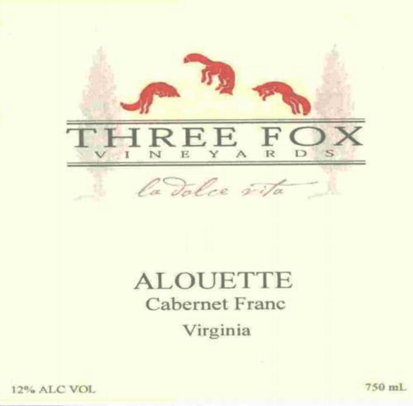 Three Fox Vineyards Alouette Cabernet Franc 2007 Front Label