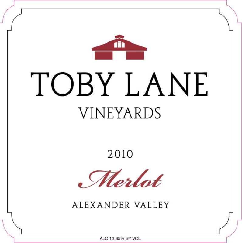 Toby Lane Vineyards Merlot 2010 Front Label
