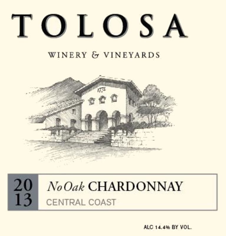 Tolosa Winery No Oak Chardonnay 2013 Front Label