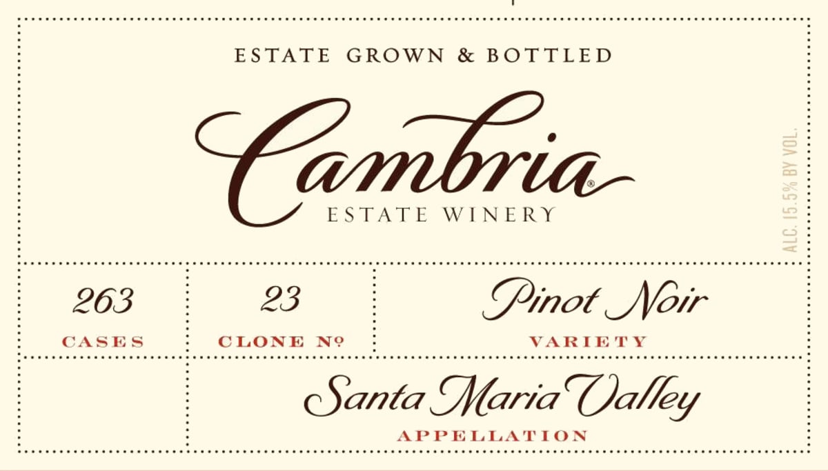 Cambria Clone No 23 Pinot Noir 2012 Front Label