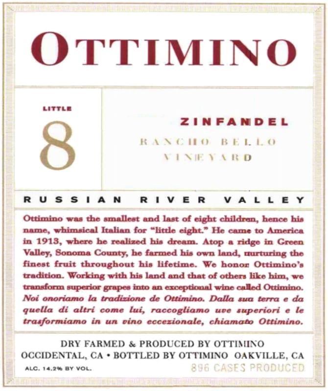 Ottimino Ranch Bello Zinfandel 2007 Front Label