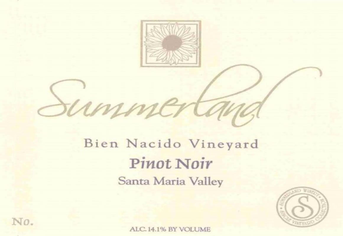 Summerland Bien Nacido Vineyard Pinot Noir 2005 Front Label