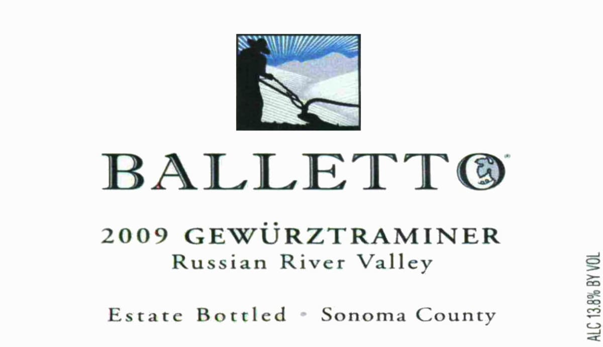 Balletto Winery Gewurztraminer 2009 Front Label