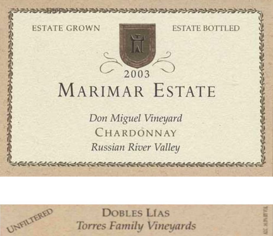 Marimar Estate Don Miguel Vineyard Dobles Lias Chardonnay 2003 Front Label