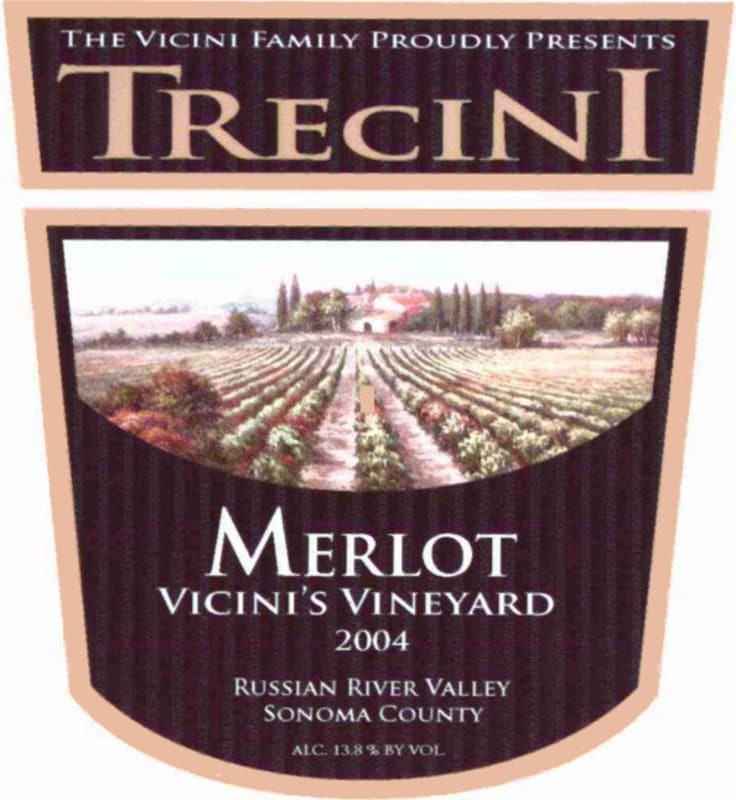 Trecini Cellars Vicini Vineyard Merlot 2004 Front Label
